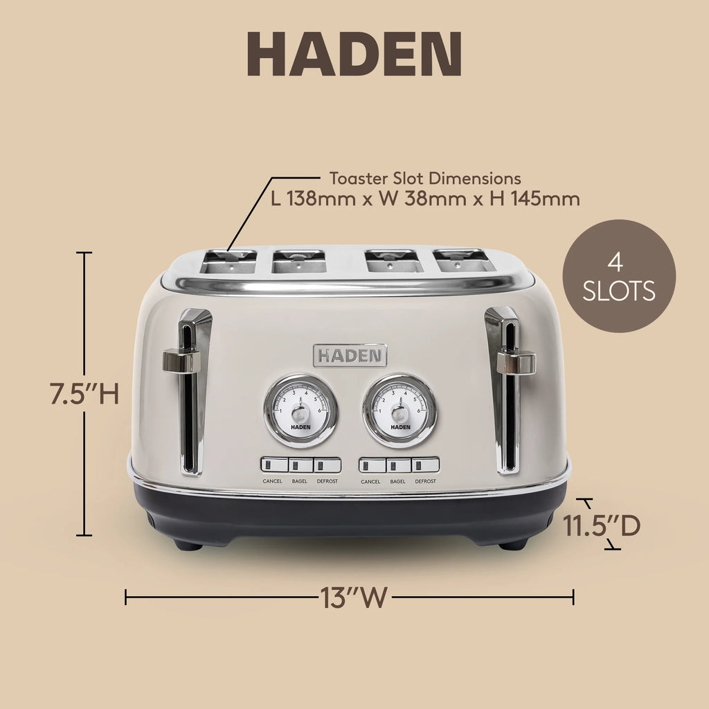 HADEN Dorset Stainless Steel 4-Slice Toaster with Browning Control, Cancel, Reheat and Defrost Settings