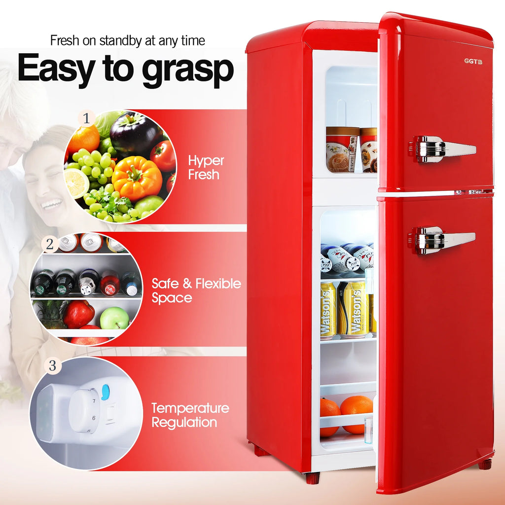 GGTB 3.0 Cu.Ft Two Door Small Refrigerator with Freezer, Compact Retro Small Refrigerator for Dorm, Office, Bar, RV, Bedroom, Blue