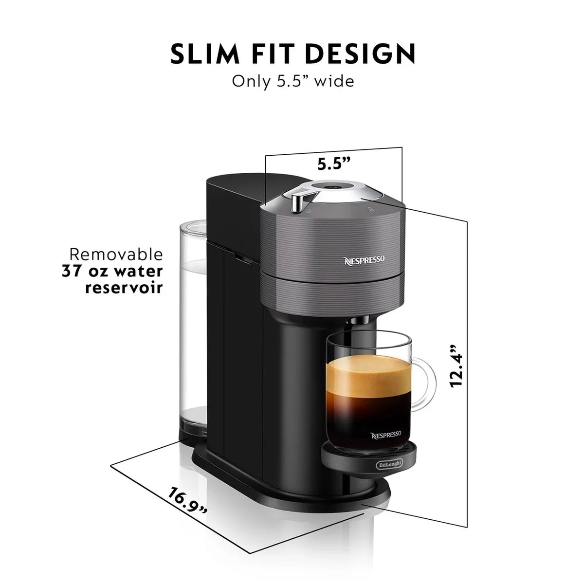Nespresso Vertuo Next Deluxe by De��Longhi, Dark Grey with Milk Frother