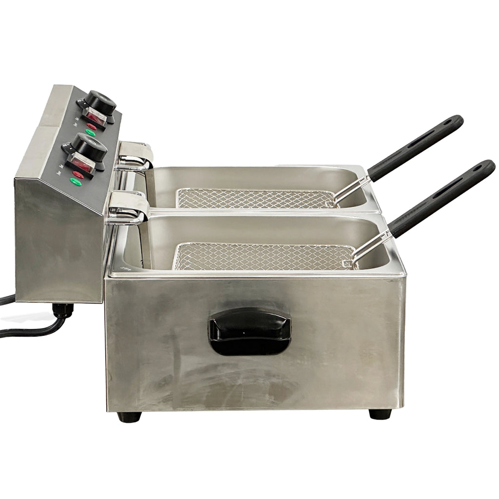 NSF 3500W Commercial Electric Countertop Fryer, Stainless Steel Commercial Deep Fryer, Dual Tank 12L