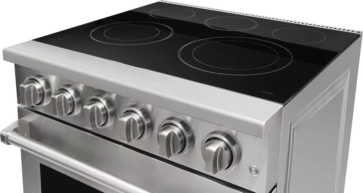 30 inch Professional Electric Range with 5 Heating Elements Cooktop, 4.55 Cu. Ft. Convection Oven Capacity, Smooth Glass Top, in Stainless Steel, KOS-30RE06H (Stainless Steel)