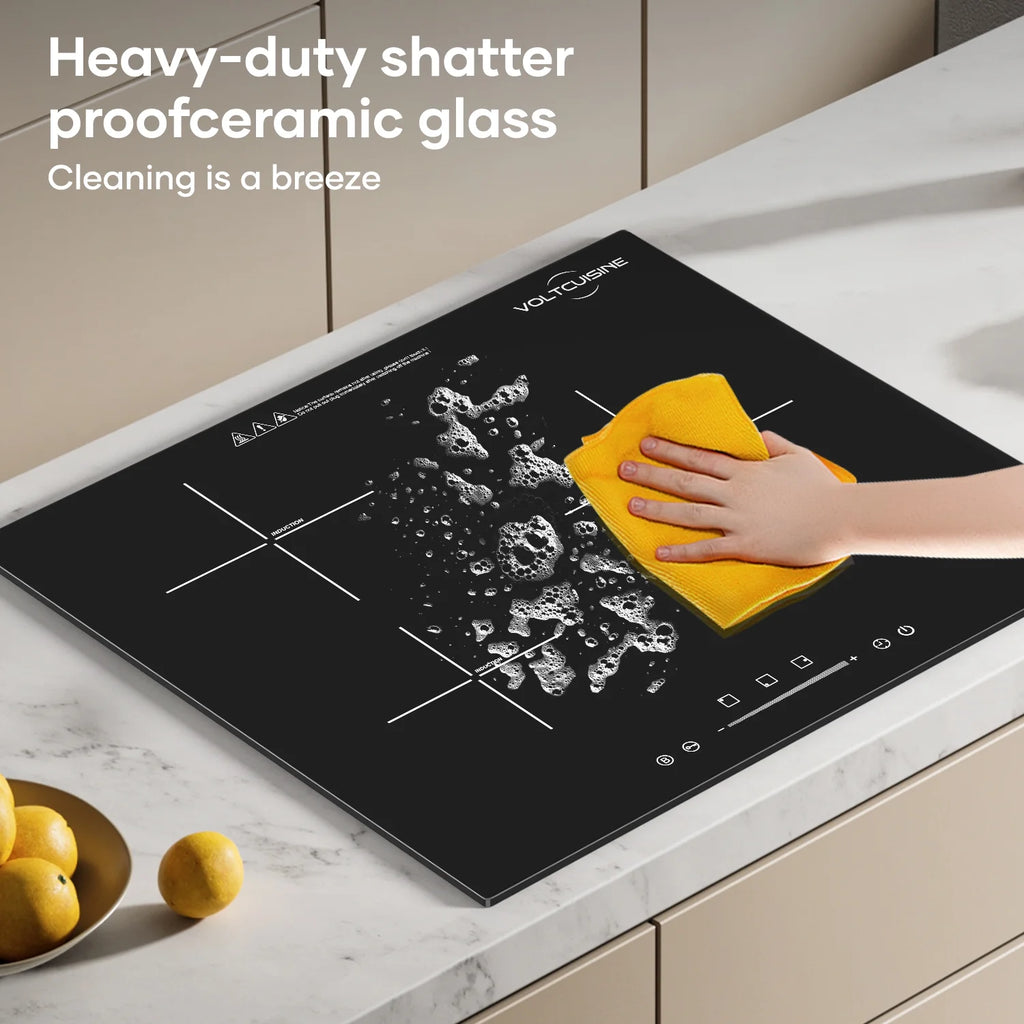 VoltCuisine Double/Dual Induction Cooktop 2 Burner, Shatter-proof Flat Glass Top, 9 Heat Settings, LED Touch Display with Child Safety Lock & Overheat Protection