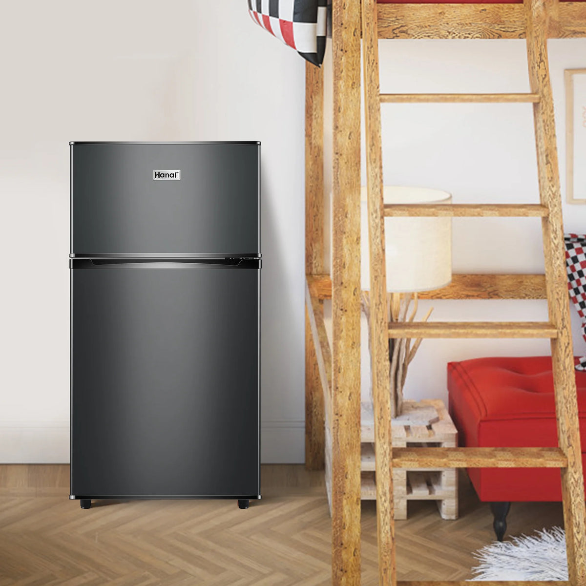 WANAI 2 Door Mini Fridge 3.5Cu.ft with Freezer,Apartment Size Refrigerator,Dark Grey,New