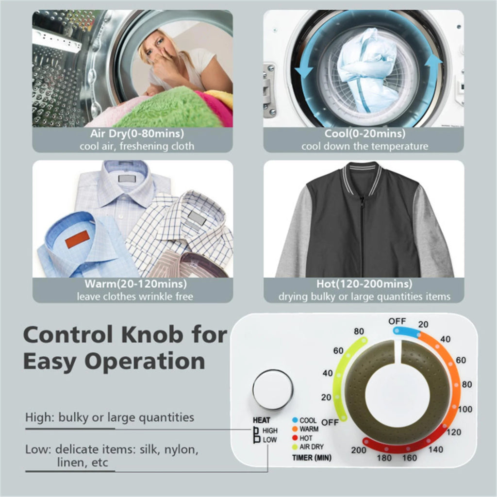 850W Compact Portable Clothes Dryer - 10 lbs Wet Capacity, 5.5 lbs Dry Load, Quiet Design (