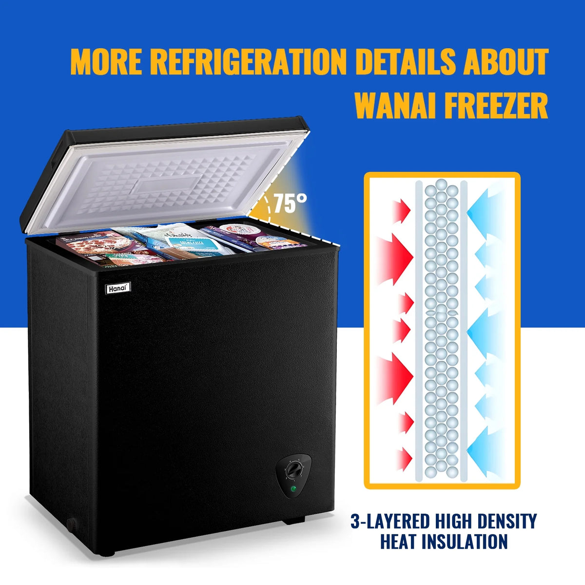 WANAI 5.0 Cu.ft Compact Freezer, Fast Cooling, Top Door Design, Energy-Efficient Deep Freezer White