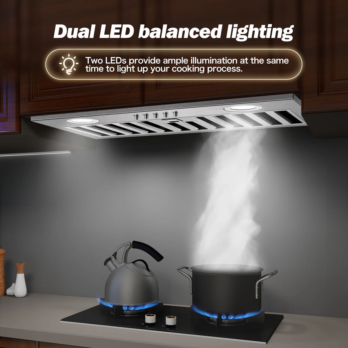 20" 600 CFM Range Hood Insert, Ultra-Quiet ��60dB, Dishwasher-Safe Filter, 3-Speed, LED Lights, Ductless/Ducted