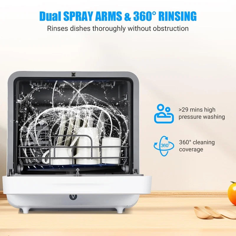 Towallmark 5 Program, Countertop Dishwasher, Portable Dishwasher with Touch Control, Air Drying Function, 2 In 1 Tabletop Dishwasher for Home Apartments, White