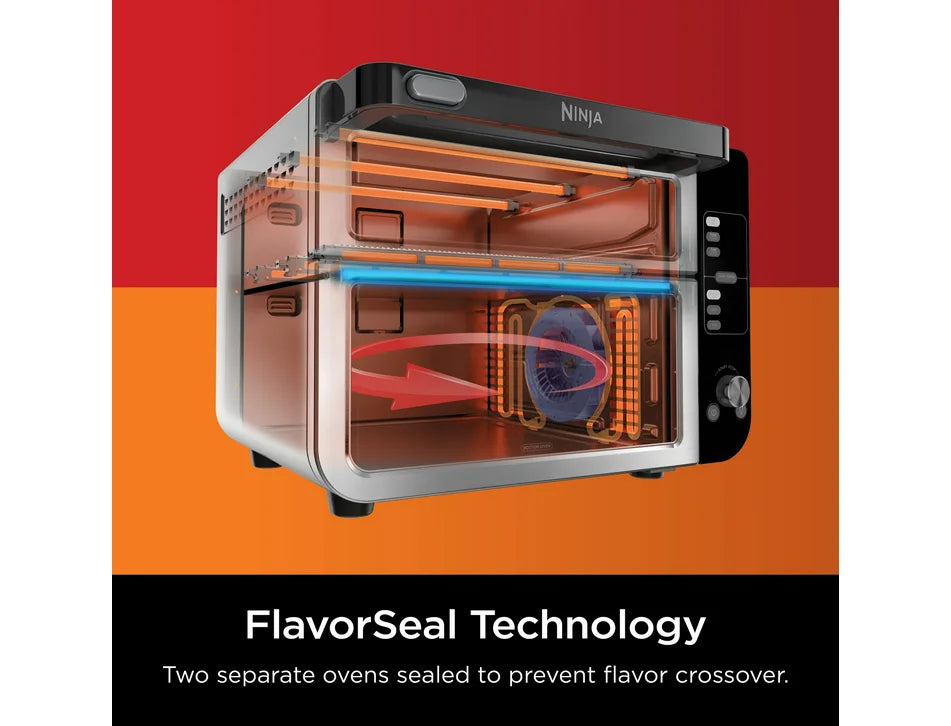 Restored Ninja 10-in-1 Air Fryer, Double Door Toaster Oven with FlexDoor, FlavorSeal & Smart Finish, Rapid Top Convection and Air Fry Bottom, Bake, Toast, Air Fry, Pizza and More, Stainless Steel, DCT400 (Refurbished)
