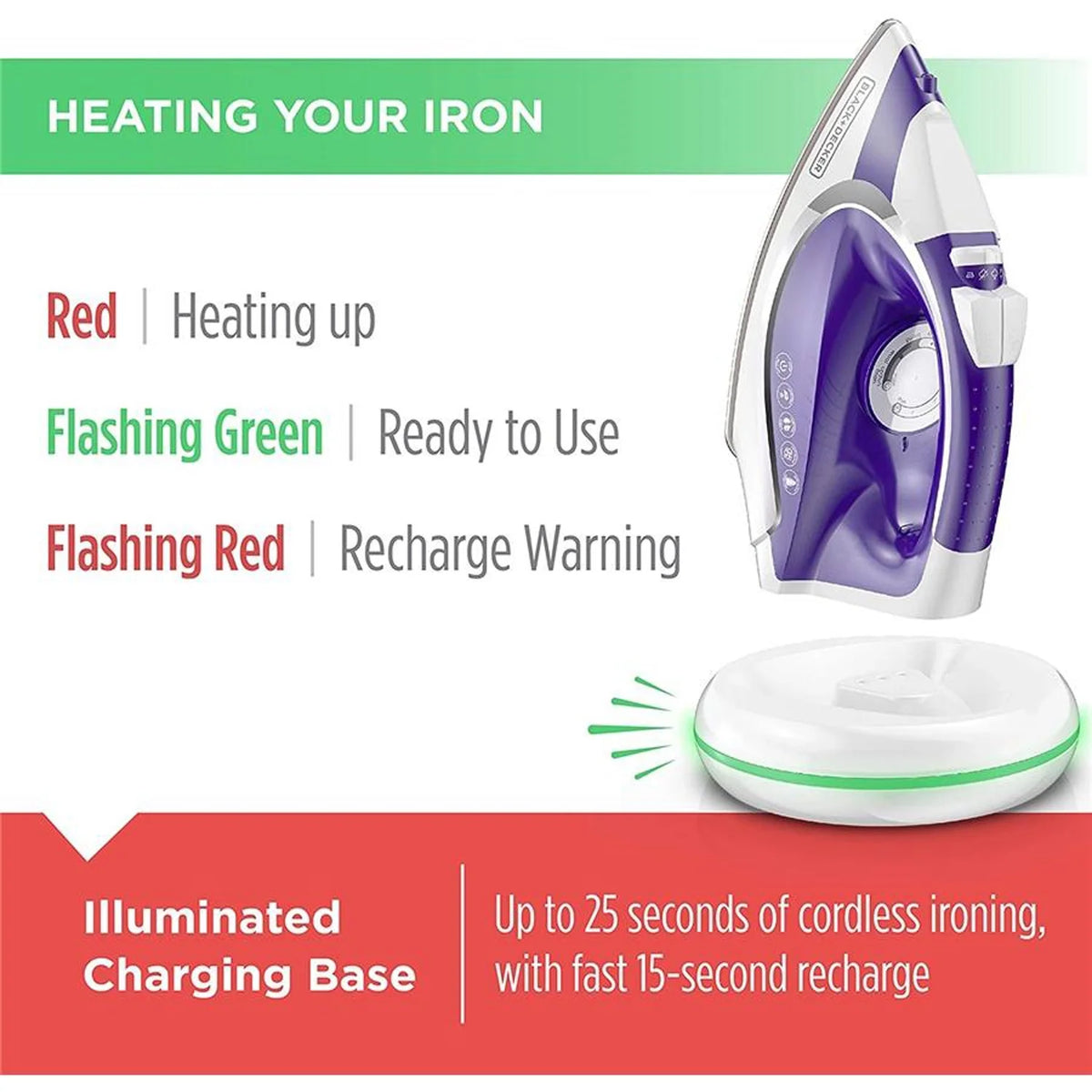 Black + Decker - Cordless Iron with Non-Stick Sole, Purple