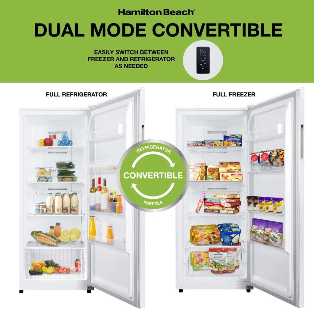 Hamilton Beach 17 cu. ft. Convertible Freezer Refrigerator, Upright Fridge Freezer with Electronic Temperature Control, Energy Efficient White Convertible Fridge - HBFRF1798, White