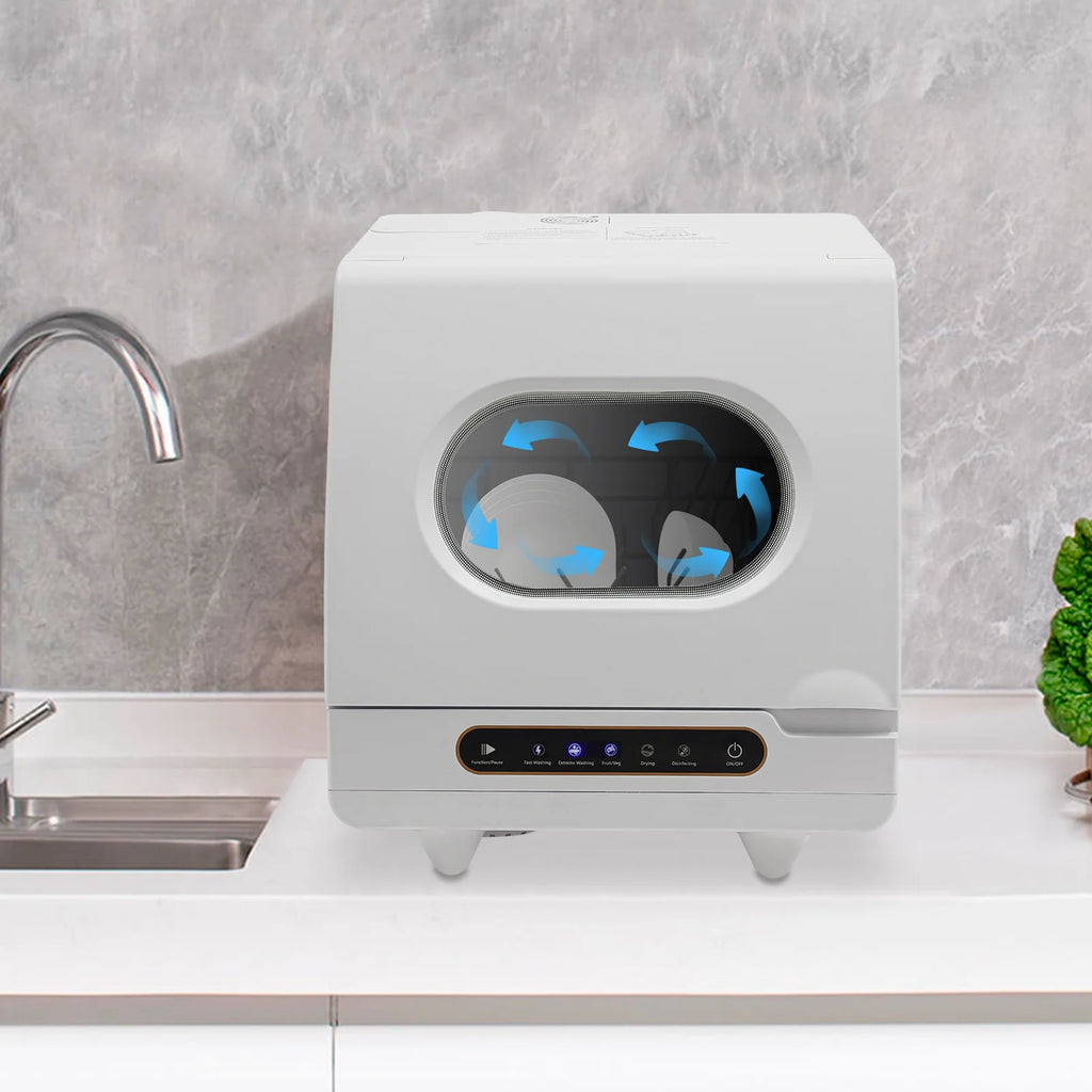 ToppiJoy Portable Countertop Dishwasher with 5 Washing Functions, Quick Wash, Sterilization & Energy-Saving Design �C Ideal for Small Kitchens, Apartments, and Family Homes