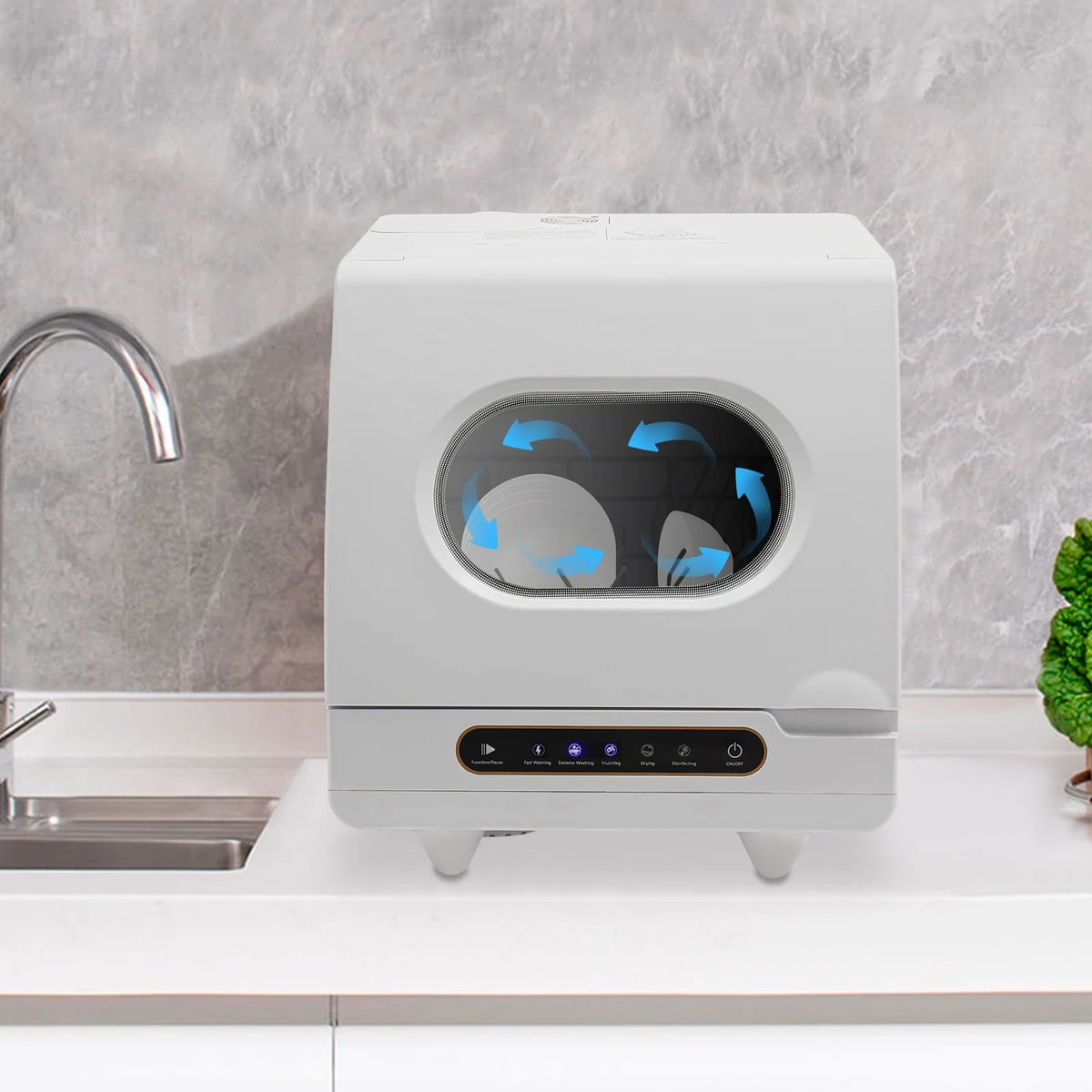 ToppiJoy Portable Countertop Dishwasher with 5 Washing Functions, Quick Wash, Sterilization & Energy-Saving Design �C Ideal for Small Kitchens, Apartments, and Family Homes
