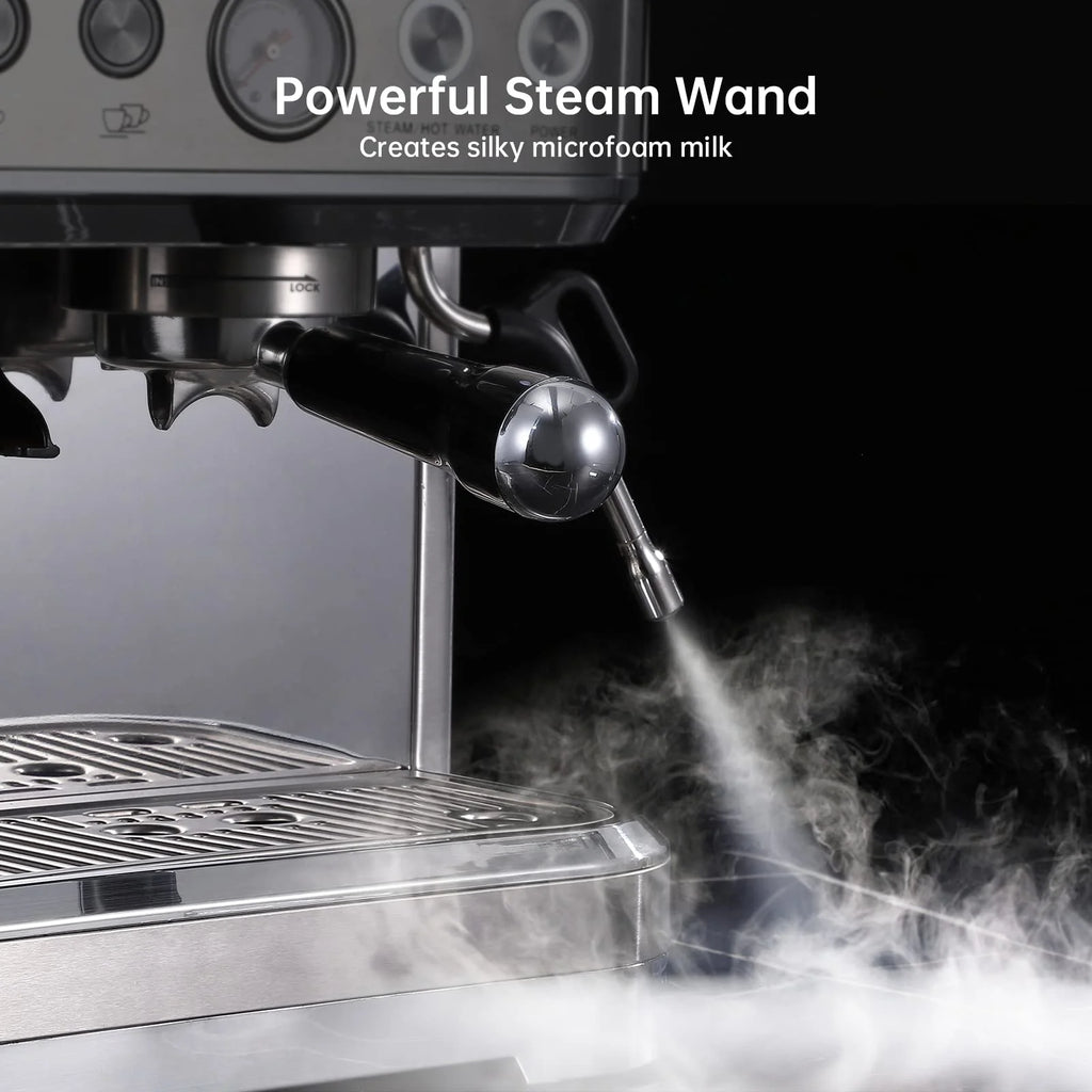 AOILE Espresso Machine with Grinder and Milk Frother �?15 Bar Pump for Cappuccino and Latte, 85oz Removable Water Tank, Stainless Steel, Steam Wand, Auto-Purge Function