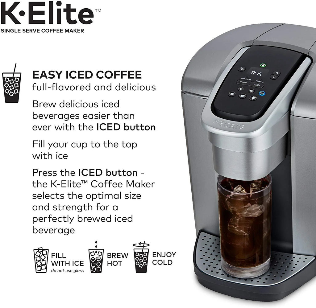 Keurig K-Elite Coffee Maker, Single Serve K-Cup Pod Coffee Brewer, With Iced Coffee Capability, Brushed Silver