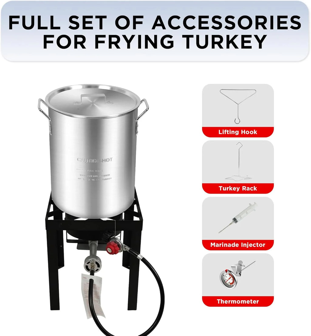 Red Mountain Valley Outdoor Propane Turkey Deep Fryer Set 30&10 Quart Fish Fryer with Basket, 50,000 BTU Burner, Large Seafood Boiler Kit, Outdoor Cooking for Frying, Boiling