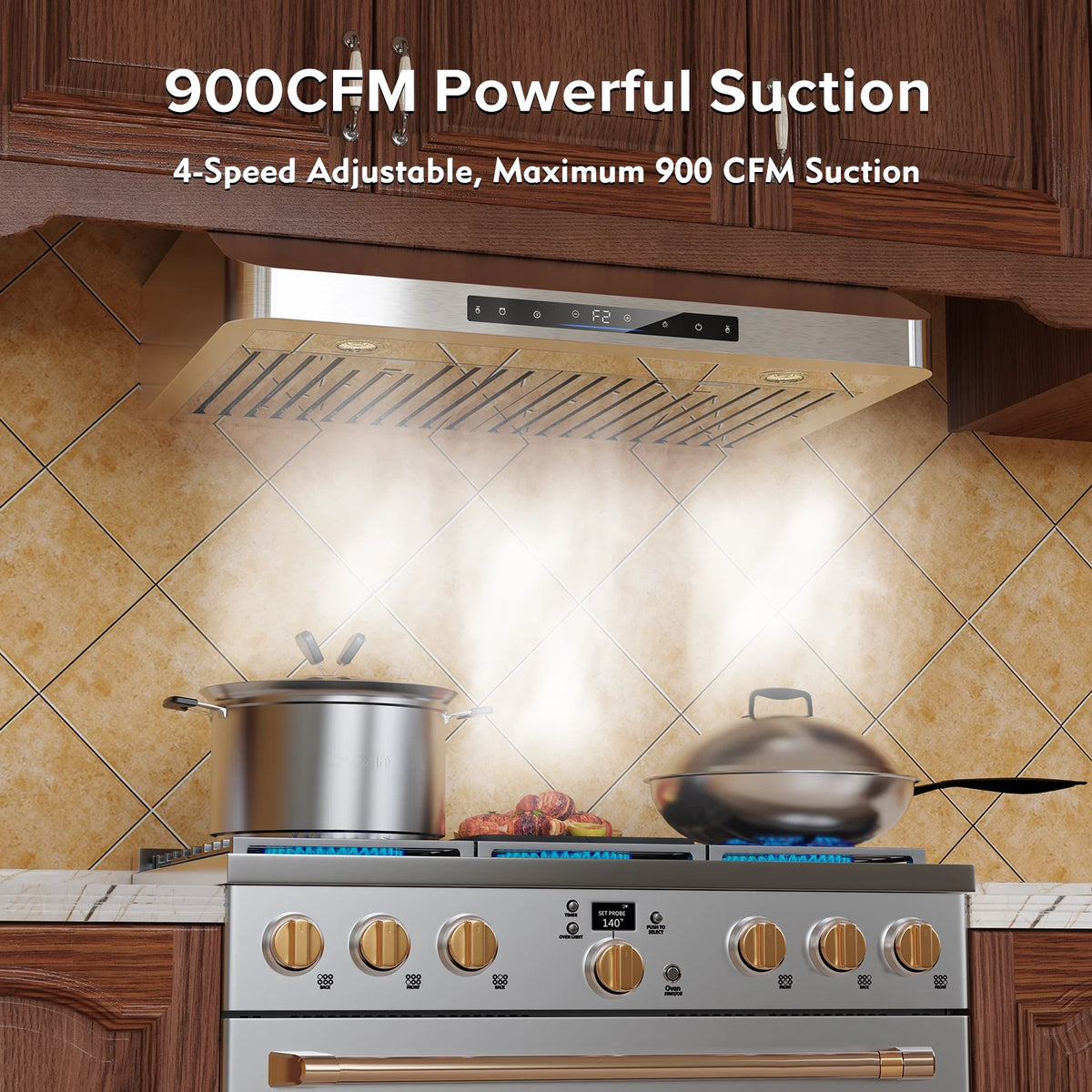 30" 900CFM Ducted Under Cabinet Range Hood in Stainless Steel with Remote Control and 2 LED Lights