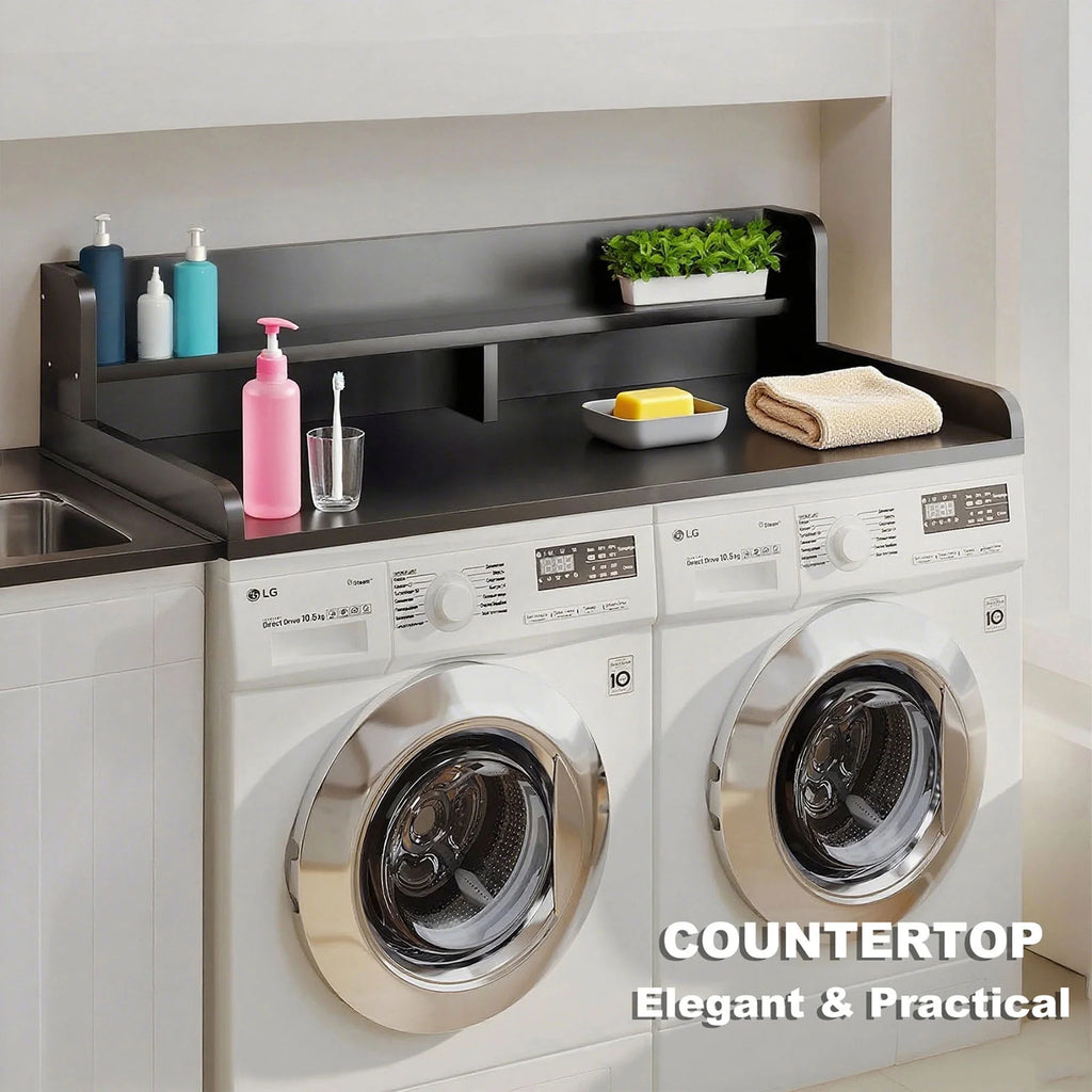 S-HOME Large Space 2-Tier Washer and Dryer Countertop with 2.75 Inch H Guard, 54 Inch W x 27.5 Inch D Topper for Laundry Room