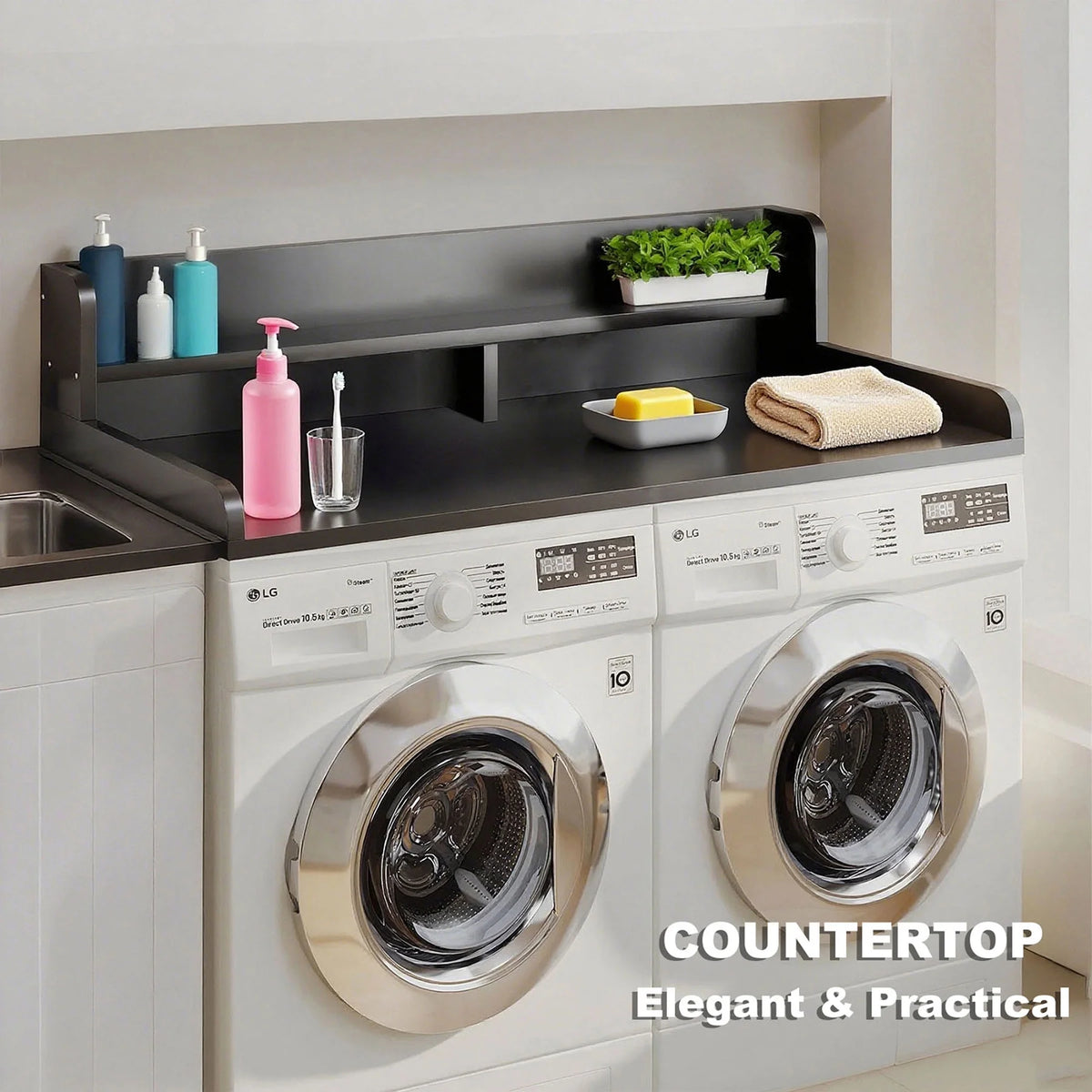 S-HOME Large Space 2-Tier Washer and Dryer Countertop with 2.75 Inch H Guard, 54 Inch W x 27.5 Inch D Topper for Laundry Room