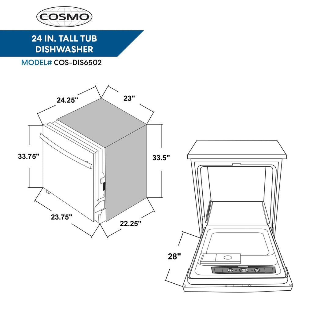 Cosmo COS-DIS6502 24 in. Top Control Built-In Tall Tub Dishwasher in Fingerprint Resistant Stainless Steel
