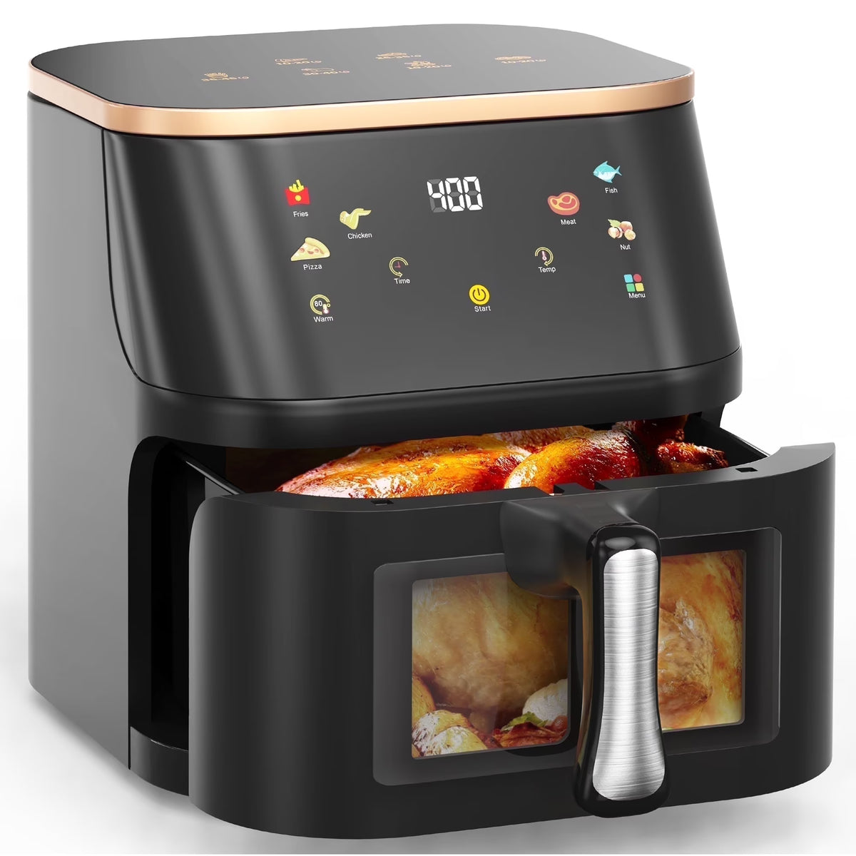 Suodoka Air Fryer 10 Qt Max 450F for Cooking, 6 Presets Fry Touch Panel Easy View Window, New Black
