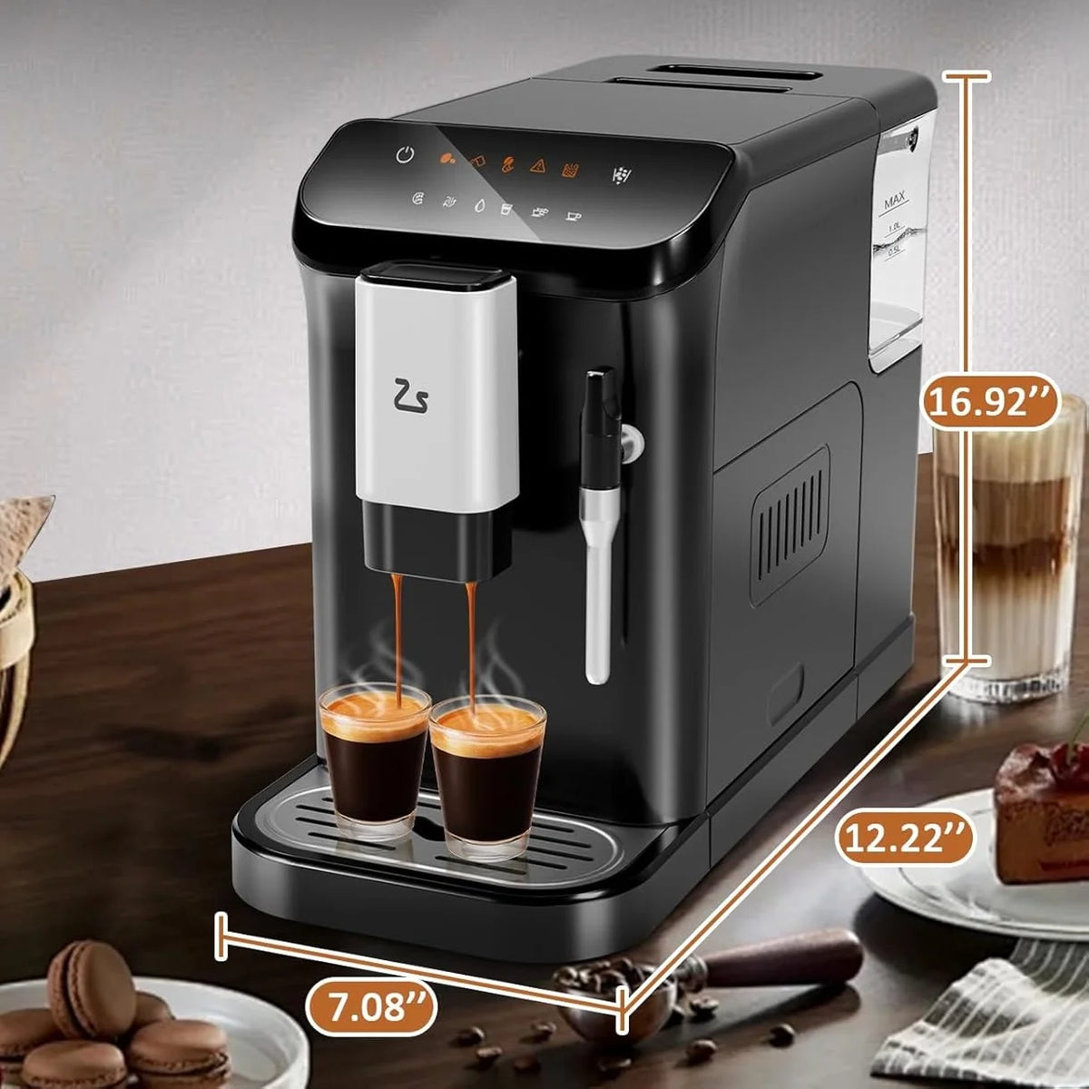 Riedhoff Fully Automatic Espresso Machine CM9002, 1350 W, Touch Screen with 1.5 L Water Tank, Black