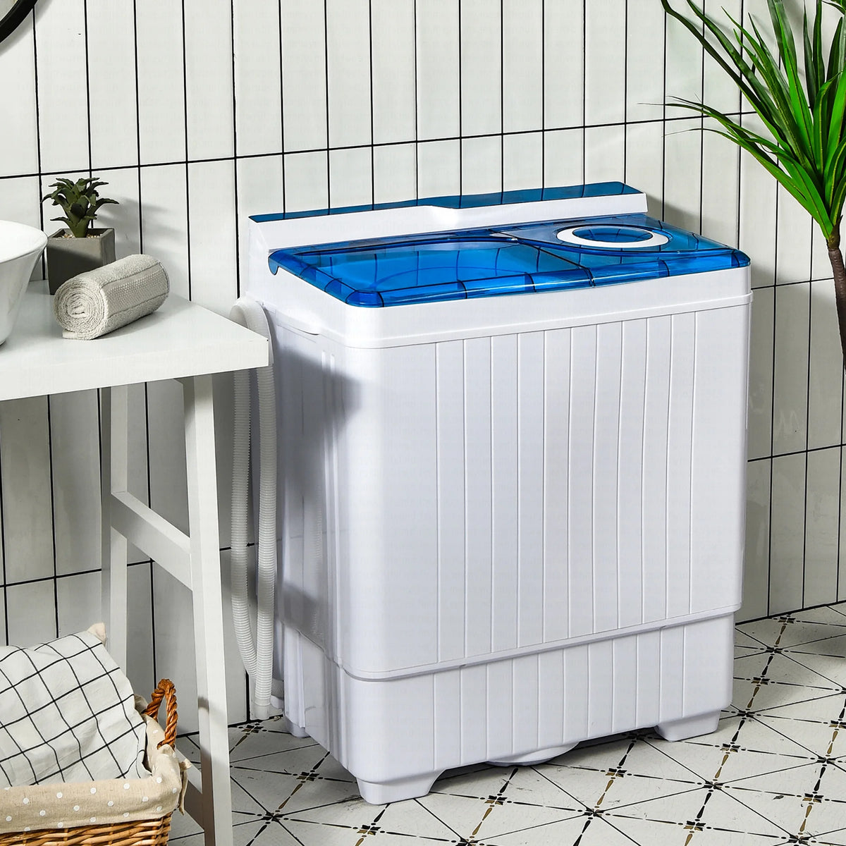 Costway 26lbs Portable Semi-automatic Washing Machine W/Built-in Drain Pump Grey