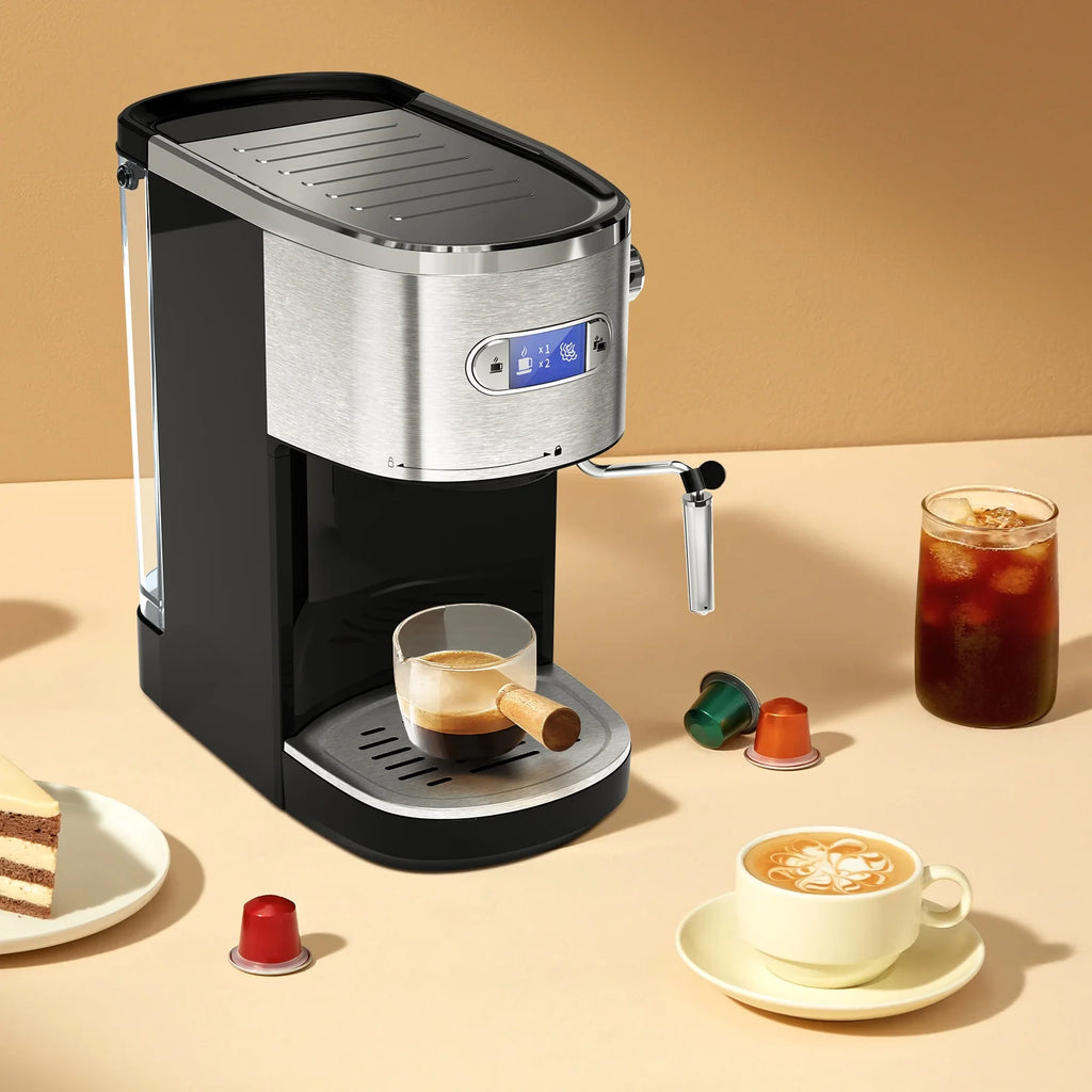 Electactic NEW Coffee Maker 2.0, with 20BAR Extraction, LED Display, 1.2L Water Tank, PCB Electronic Temperature Control, Steam Milk Frother, for Home, Office, Coffee Shop - Black