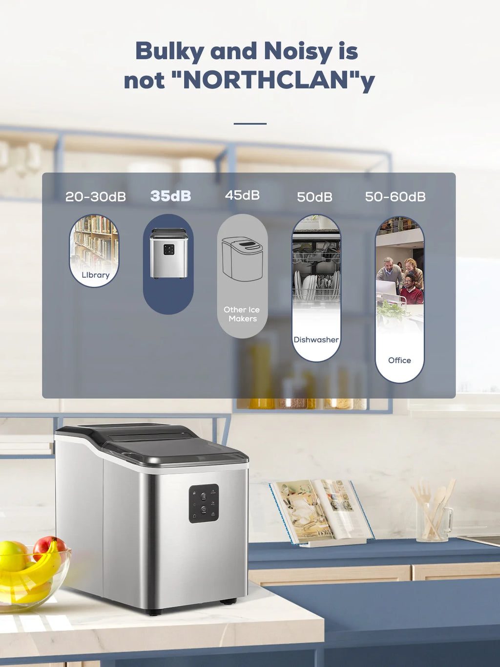 Stainless Steel Ice Makers Countertop 30lbs in 24h, 9 Bullet Cubes in 5 Mins, 2 Sizes, Self-Clean, FOHERE