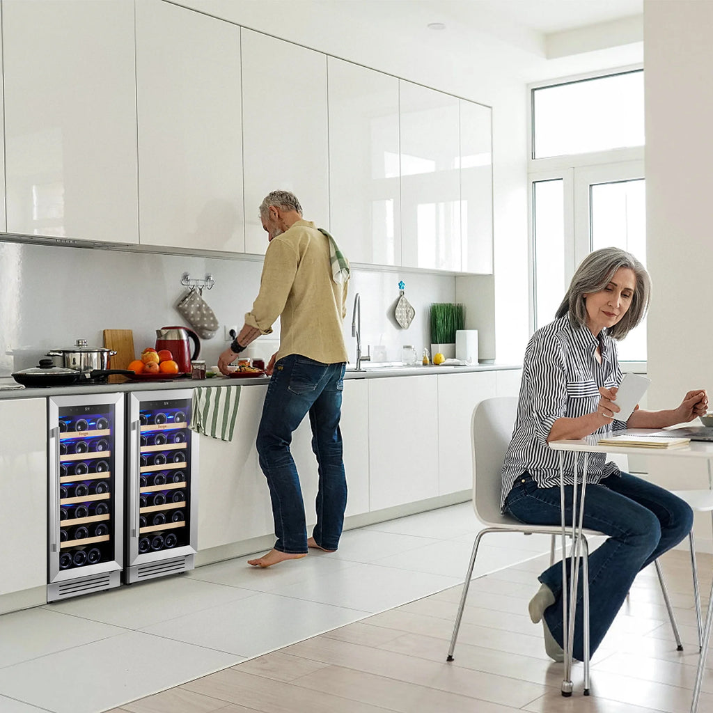 Yeego 30" Wine and Beverage Refrigerator,Two 15" Wine and Beverage Cooler Under Counter or Freestanding, Hold 33 Bottles and 80 Cans(Two Pack)