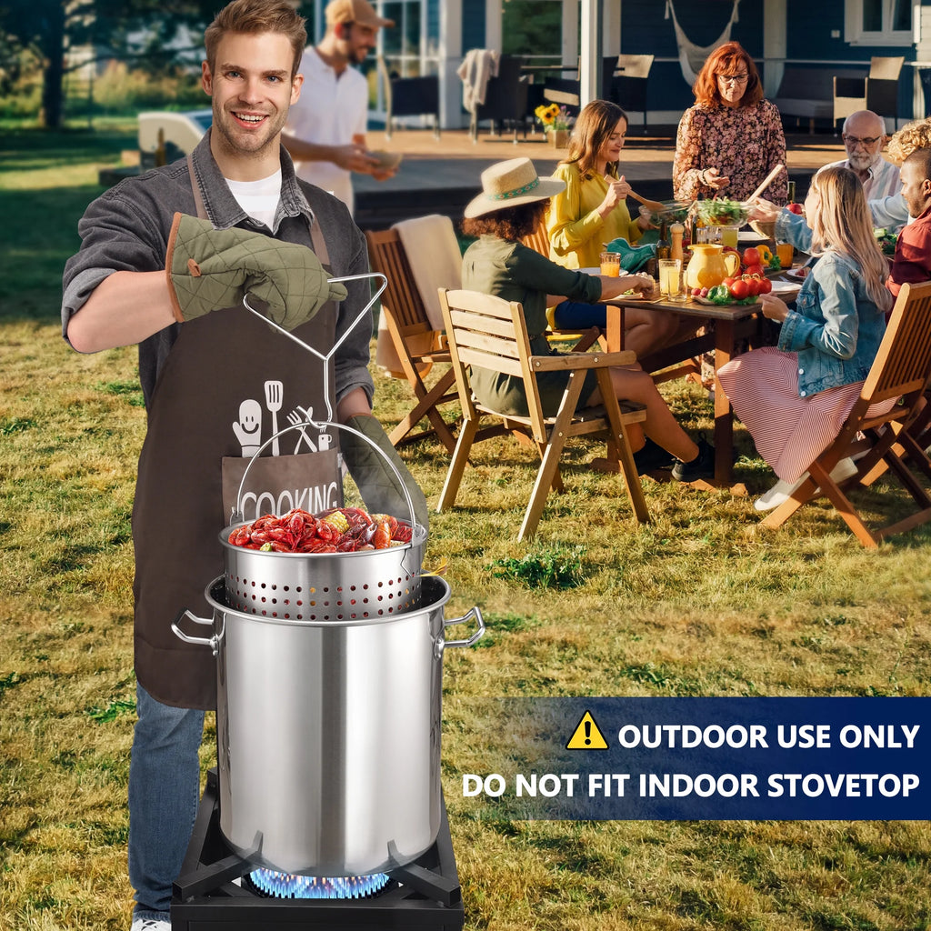 40QT Seafood Boiling Kit, 200,000BTU Propane Burner Stainless Steel Crawfish Boil Pot w/Basket and Steamer Rack, For Outdoors Cooking and Steaming, Large Turkey Fryer Pot, Lobster Shrimp Pot