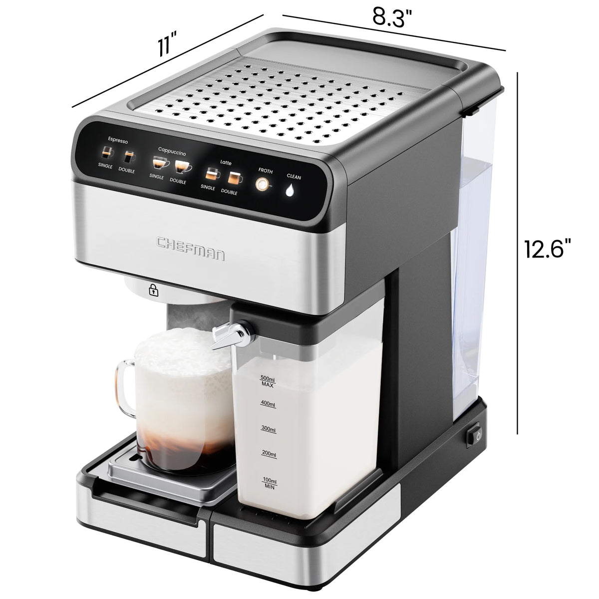 Chefman Caf��Master Pro Espresso Machine w/ Milk Frother for Cappuccinos & Lattes �C Stainless Steel