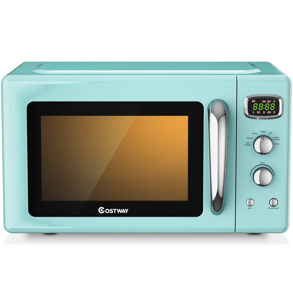 Costway 0.9Cu.ft. Retro Countertop Compact Microwave Oven 900W 8 Cooking Settings White