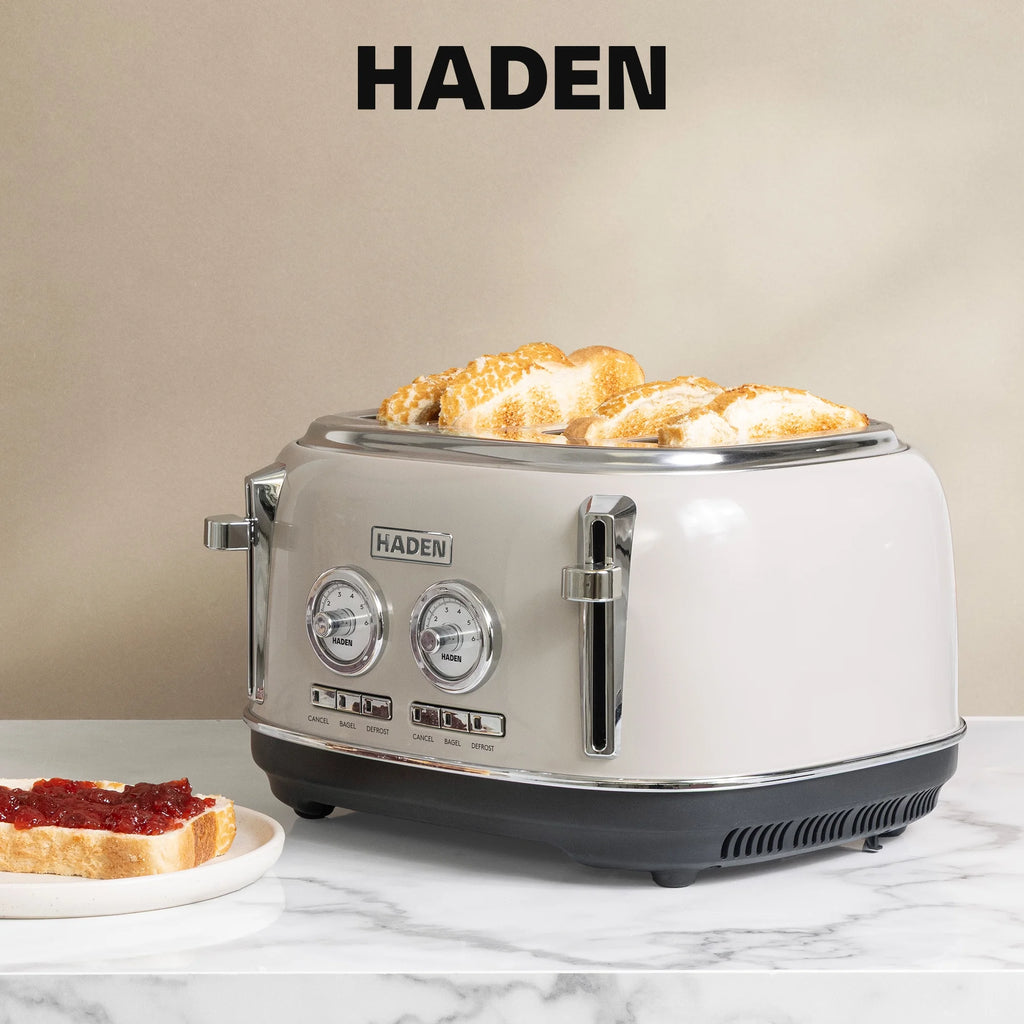 HADEN Dorset Stainless Steel 4-Slice Toaster with Browning Control, Cancel, Reheat and Defrost Settings
