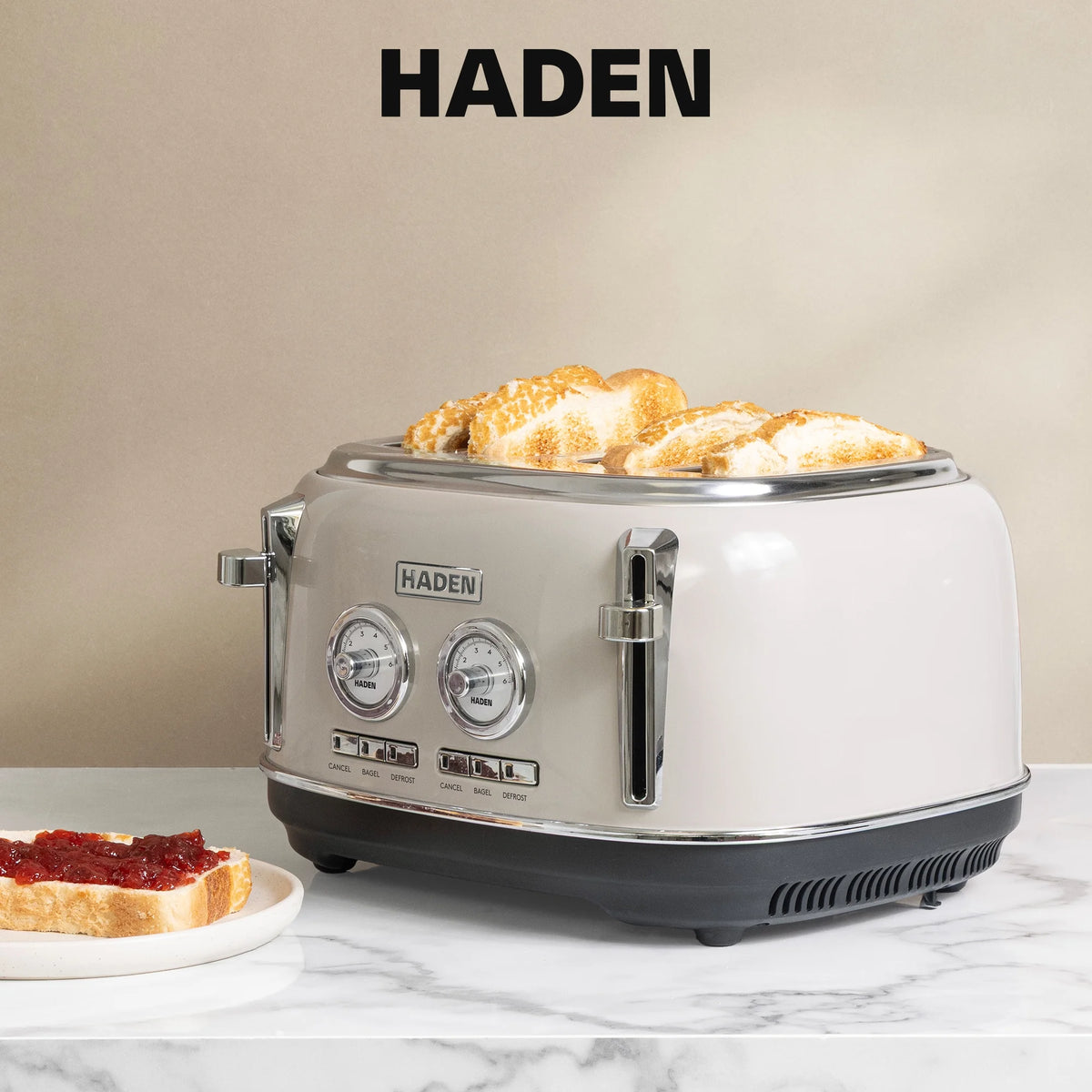 HADEN Dorset Stainless Steel 4-Slice Toaster with Browning Control, Cancel, Reheat and Defrost Settings