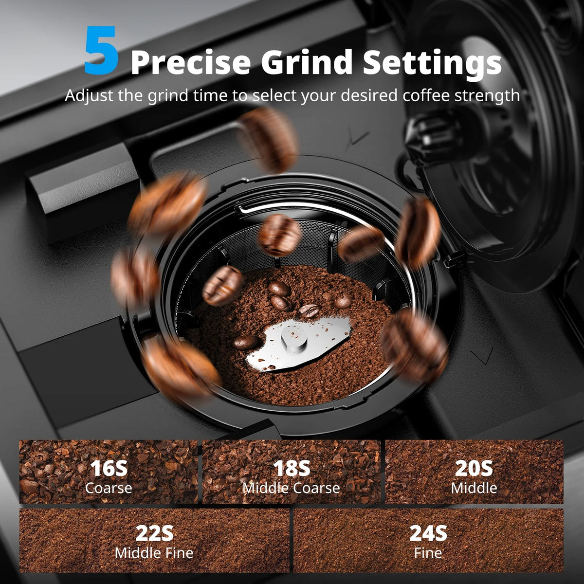AIRMSEN 4 in 1 Single Serve Coffee Maker with Grinder, K Cup Coffee Machine Compatible with Grounds and Beans, Instant Coffee Pot with 5 Grind Levels & 6-14oz Cup Sizes, BPA-Free