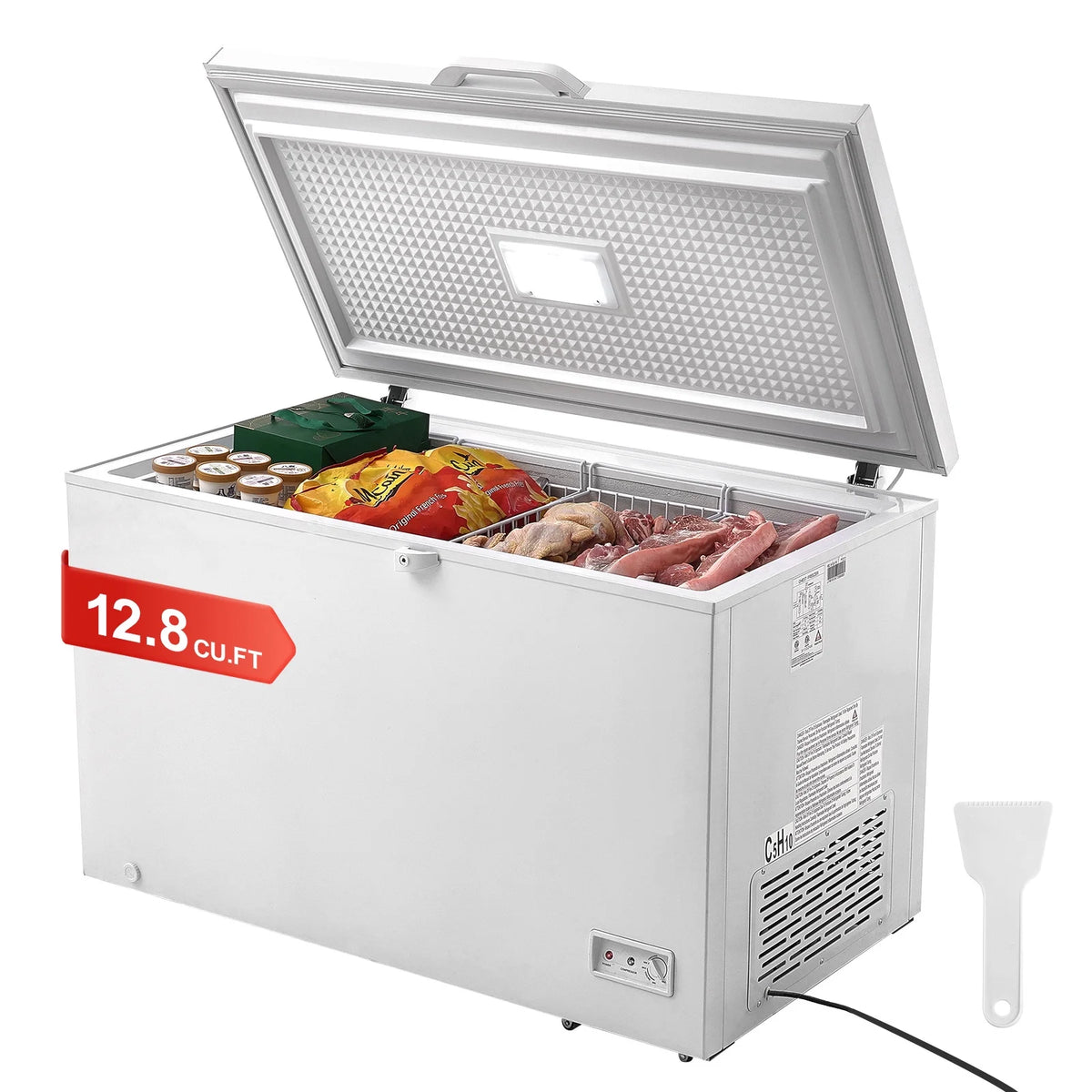 KFFKFF 12.8 Cu.ft / 345 L  Top-Open Chest Freezer with 7-SpeedTemperature Control 4 Removable Storage Baskets, Freestanding 6 Wheels