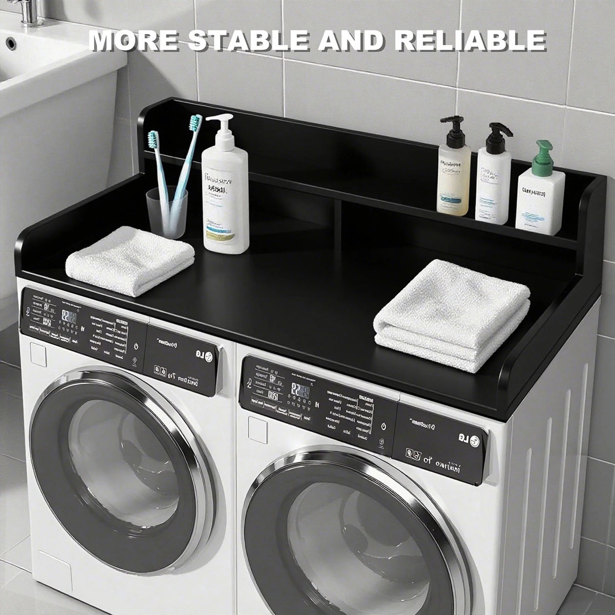S-HOME Large Space 2-Tier Washer and Dryer Countertop with 2.75 Inch H Guard, 54 Inch W x 27.5 Inch D Topper for Laundry Room