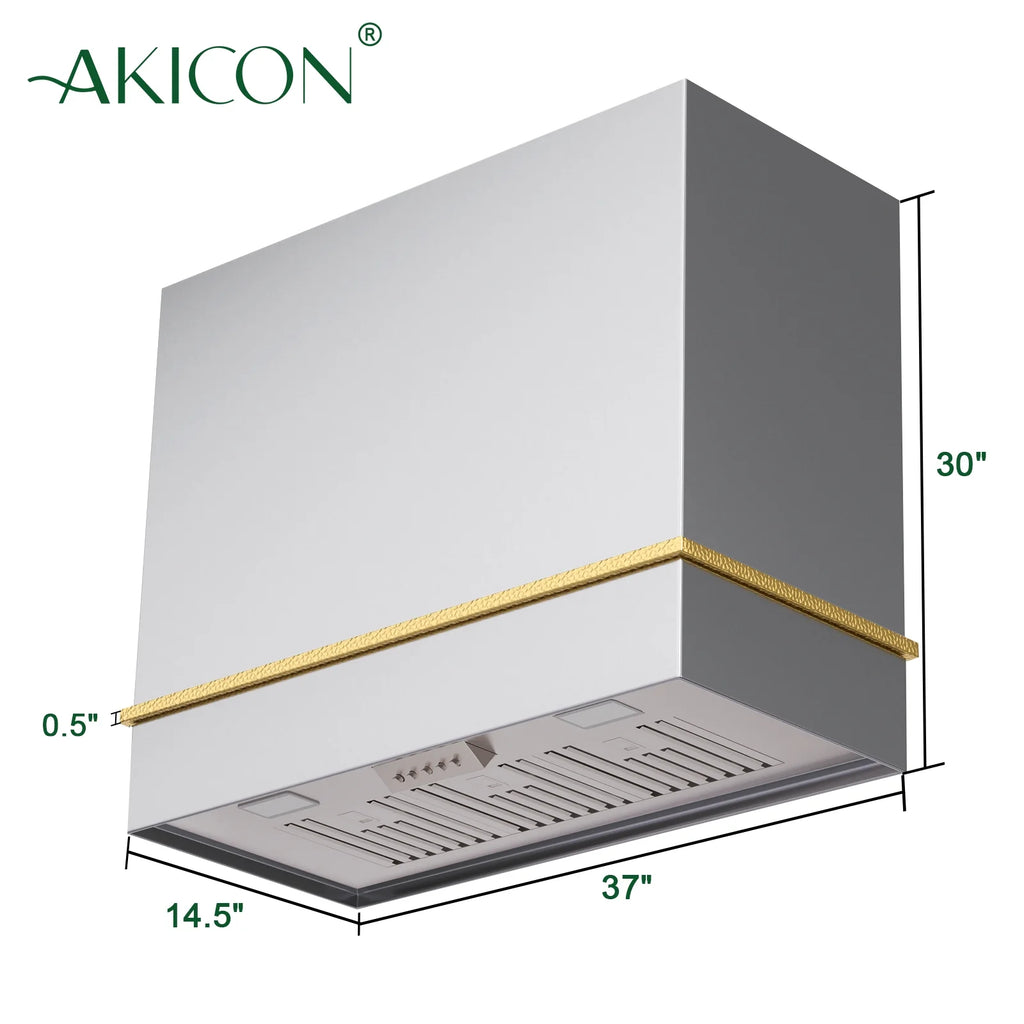 Akicon Range Hood 36 Inch, Ultra Quite Stainless Steel Kitchen Hood, Wall Mount Square Vent Hood with LED Light and Dishwasher-Safe Filters, Hood Vents for Kitchen, 3 Speeds, 600 CFM (AK-HS36HB-SWG)