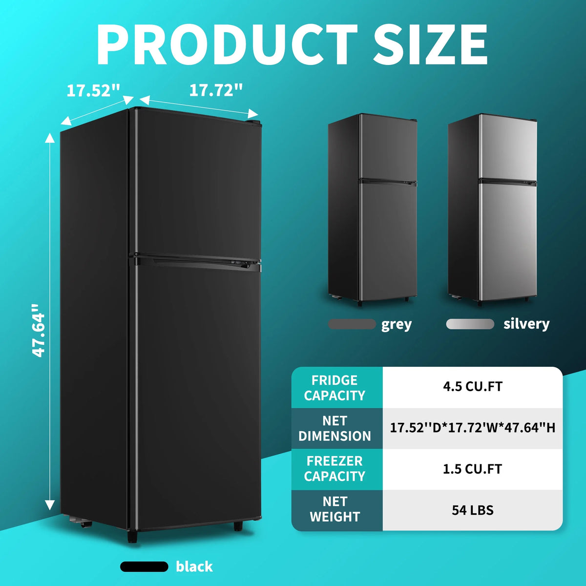 CALLIEVER 2-Door Mini Fridge with Freezer,5.0 Cu.Ft Compact Refrigerator for Dorm,Bedroom,Office�C7-Level Temp Control,Reversible Door,Black