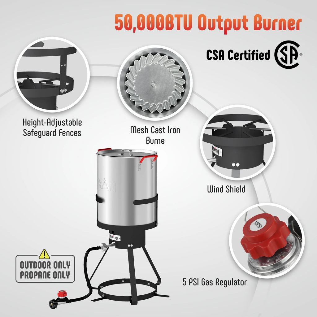 Feasto Outdoor Deep Fryer Turkey Fryer Set 30QT with Perforated Basket, Turkey Rack, Lifting Hook,Thermometer