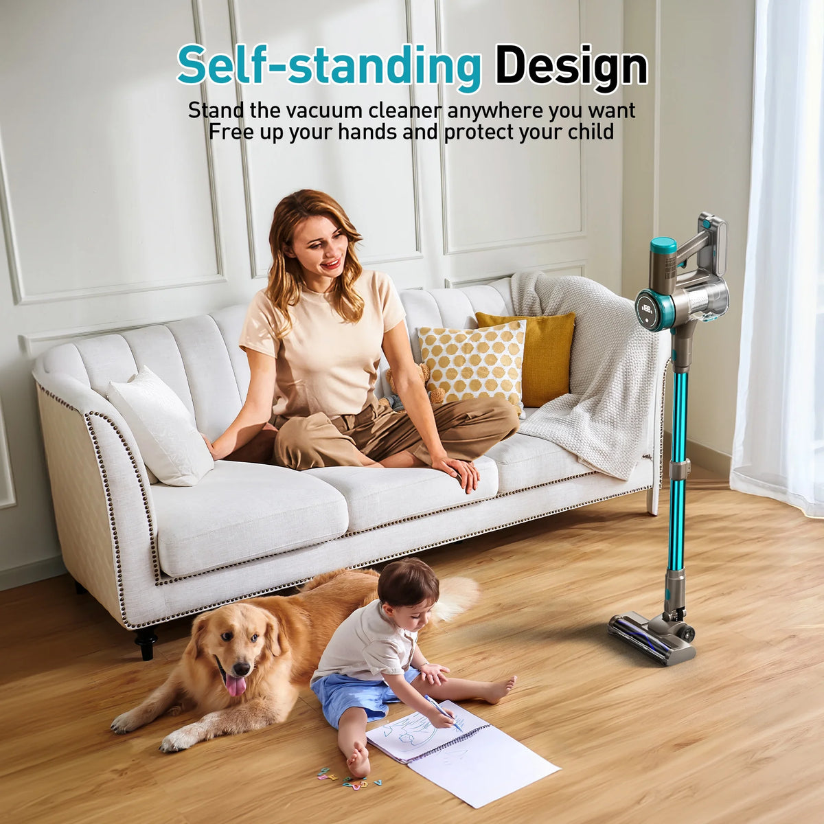 KANFUAQ Cordless Stick Vacuum Cleaner 38KPA 50Mins 2200mAh Lightweight for Home Pet Hair Carpet Hard Floor