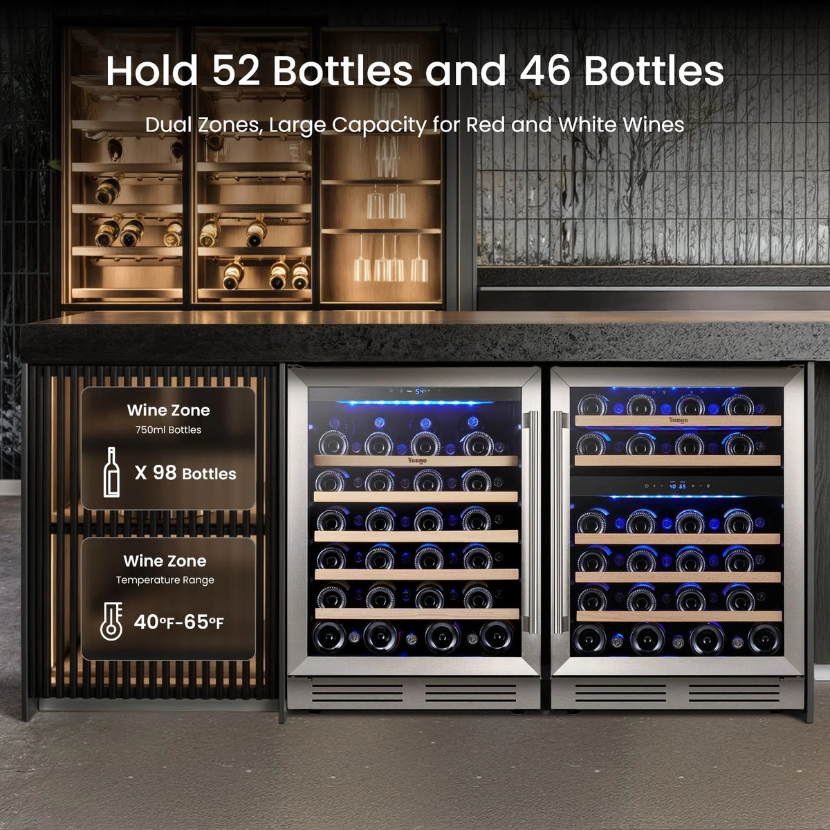Yeego 30" Wine and Beverage Refrigerator,Two 15" Wine and Beverage Cooler Under Counter or Freestanding, Hold 33 Bottles and 80 Cans(Two Pack)