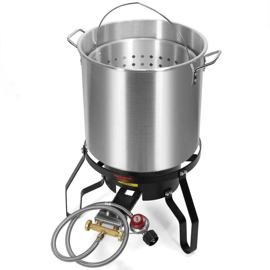 Barton 64 Qt. Aluminum Turkey Deep Fryer Pot With Injector Thermometer Kit and 100,000 BTU Outdoor Propane Stove Burner Stand for 28Lb Turkey, Outdoor Cooking Seafood Boiler Roaster Crawfish Boiling