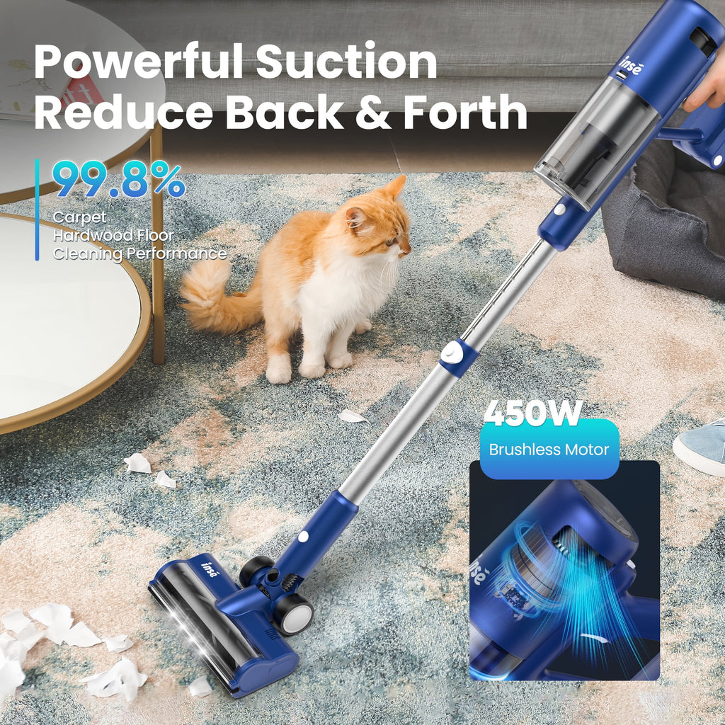 INSE Lightweight Cordless Vacuum with 30Kpa Powerful Suction & 60 Mins Runtime, Stick Vacuum  for Carpet, Tile, Pet Hair, Hardwood Floors