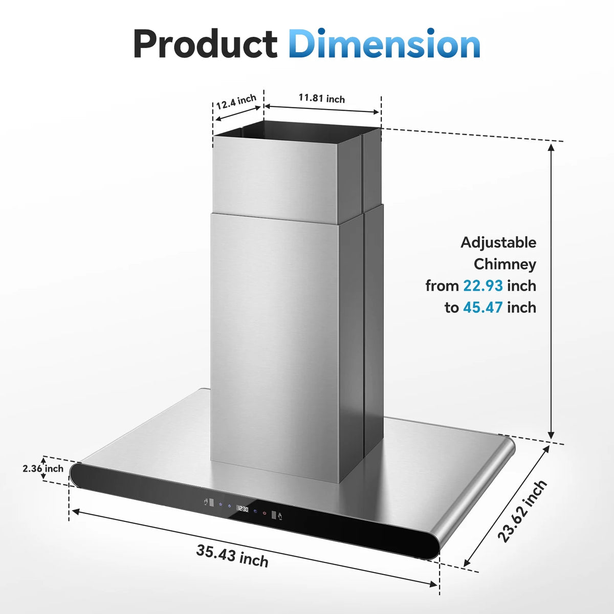 36" Island Range Hood 700CFM Stainless Steel with LED Lights, 3-Speed Touch Control & Delay Shutoff, Ducted/Ductless Convertible