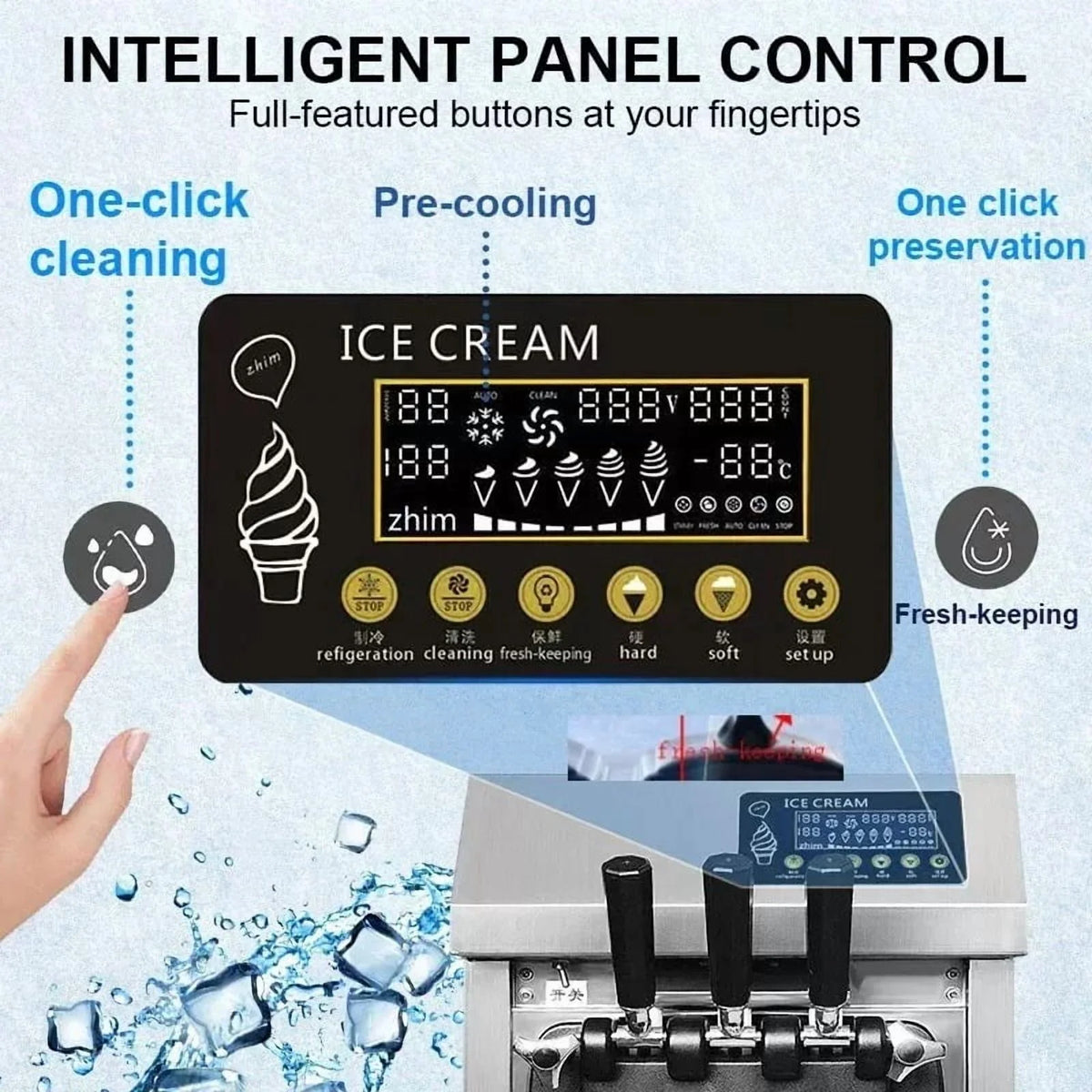 SHENGJINSH Pre-cooled Commercial Ice Cream Machine, 3 Flavors Countertop Soft Serve Ice Cream Maker