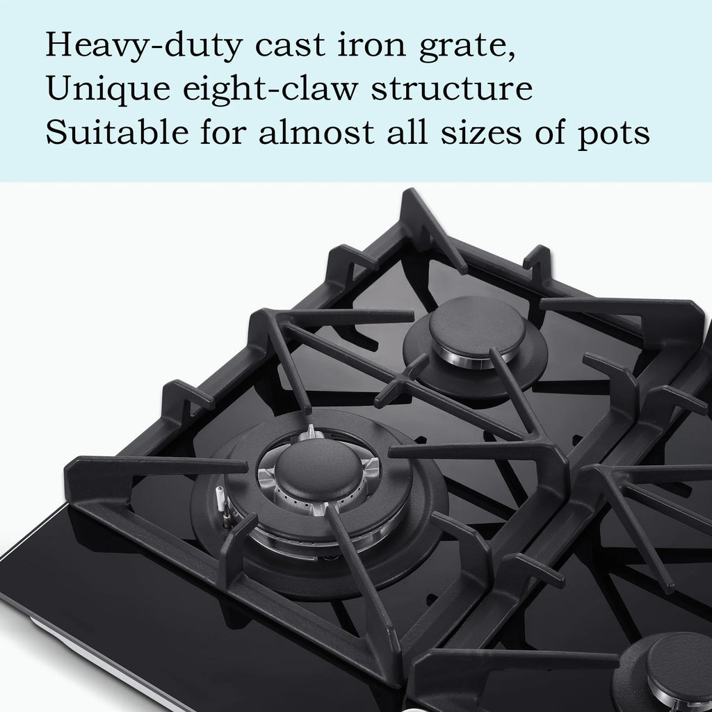 Eascookchef 4-Burners Gas Cooktop 24in Eascookchef Tempered Glass NG/LPG Convertible