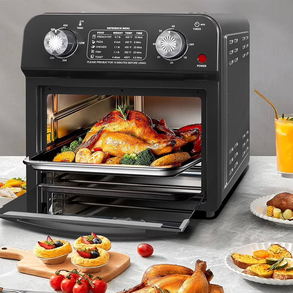 12.5QT 7-in-1 Convection Toaster Oven 1500W, Stainless Steel (Black) �C 5 Presets for Baking, Roasting, Grilling & More