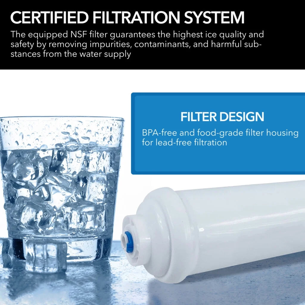 Whynter 15" Built-In Stainless Steel 80lb Capacity Clear Ice Cube Maker, Inline Water Filter UIM-502SS