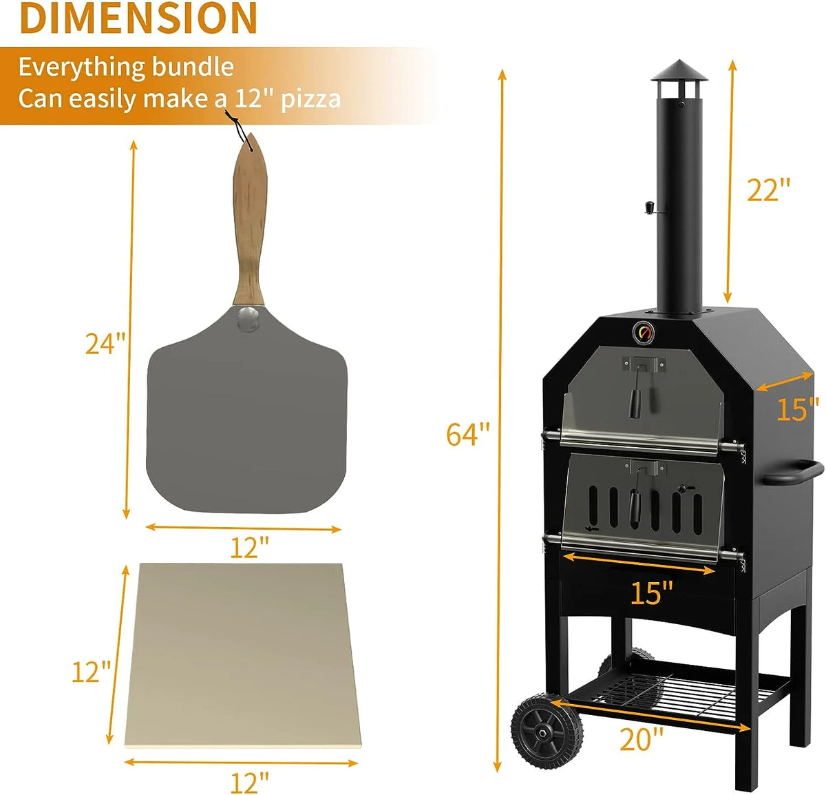 ELPOSUN Outdoor Pizza Oven Wood Fire Pizza Maker Grill w/ Pizza Stone & Waterproof Cover